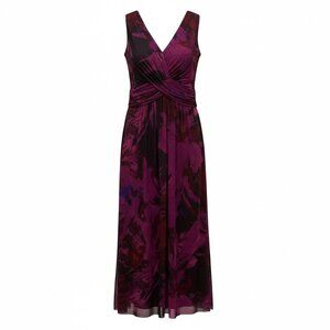 London Times Women's Plus Size 20W Sleeveless Purple Floral Midi Dress With Twis